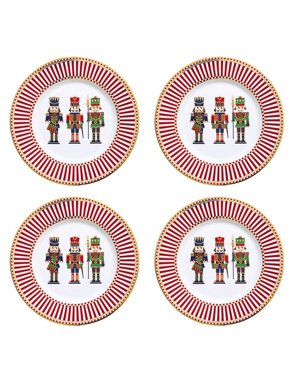 Set De Plato Para Postre Navideño Nutcracker De Porcelana 4 Piezas