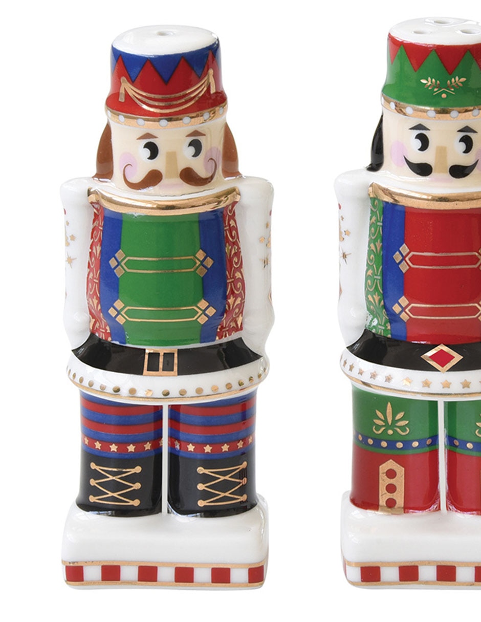 Salero y pimentero navideños Nutcracker de porcelana