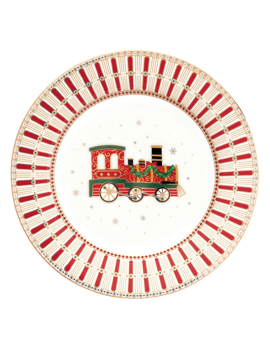 Set de plato para postre navideño Polar Express de porcelana 4 piezas 4