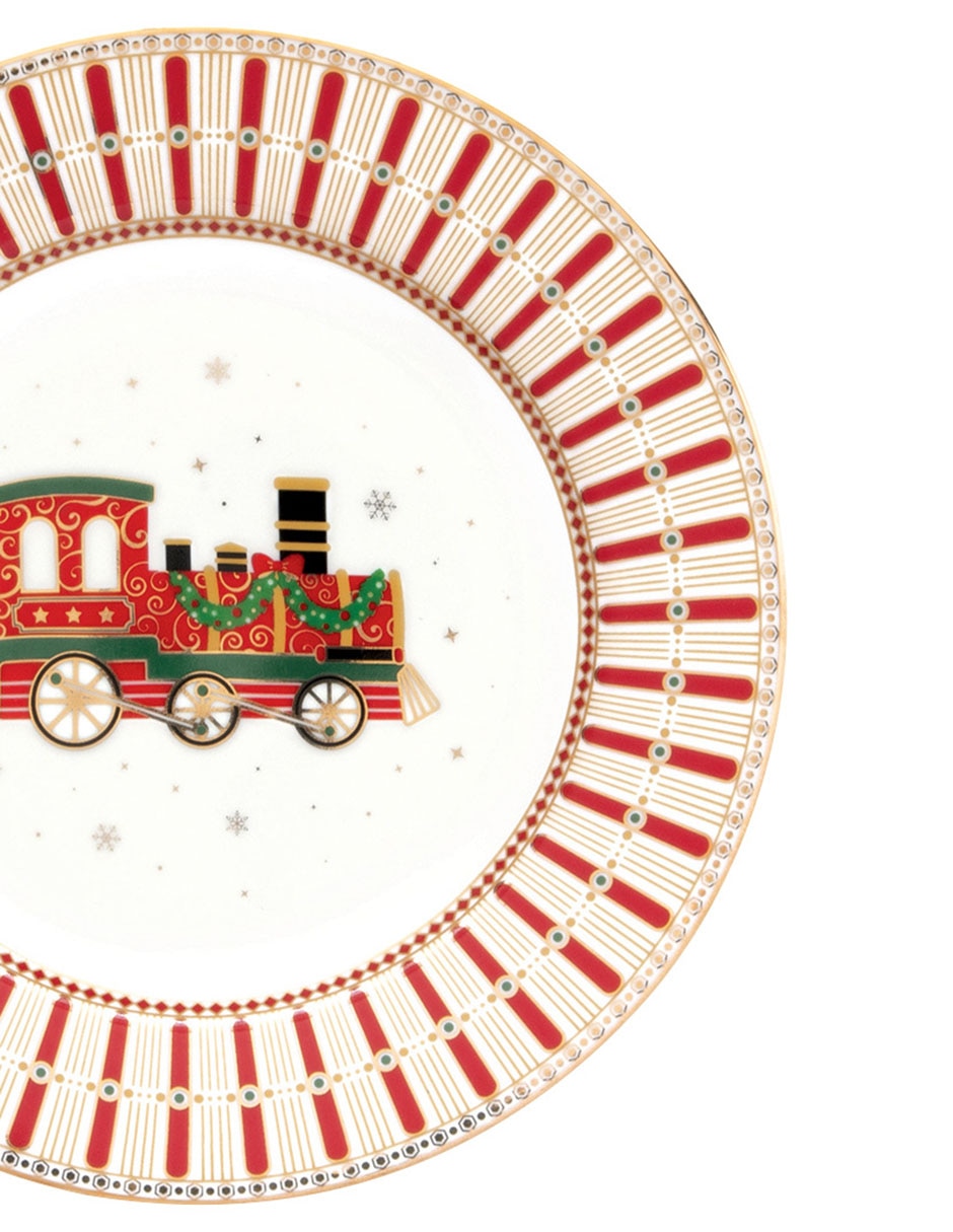 Set de plato para postre navideño Polar Express de porcelana 4 piezas 8