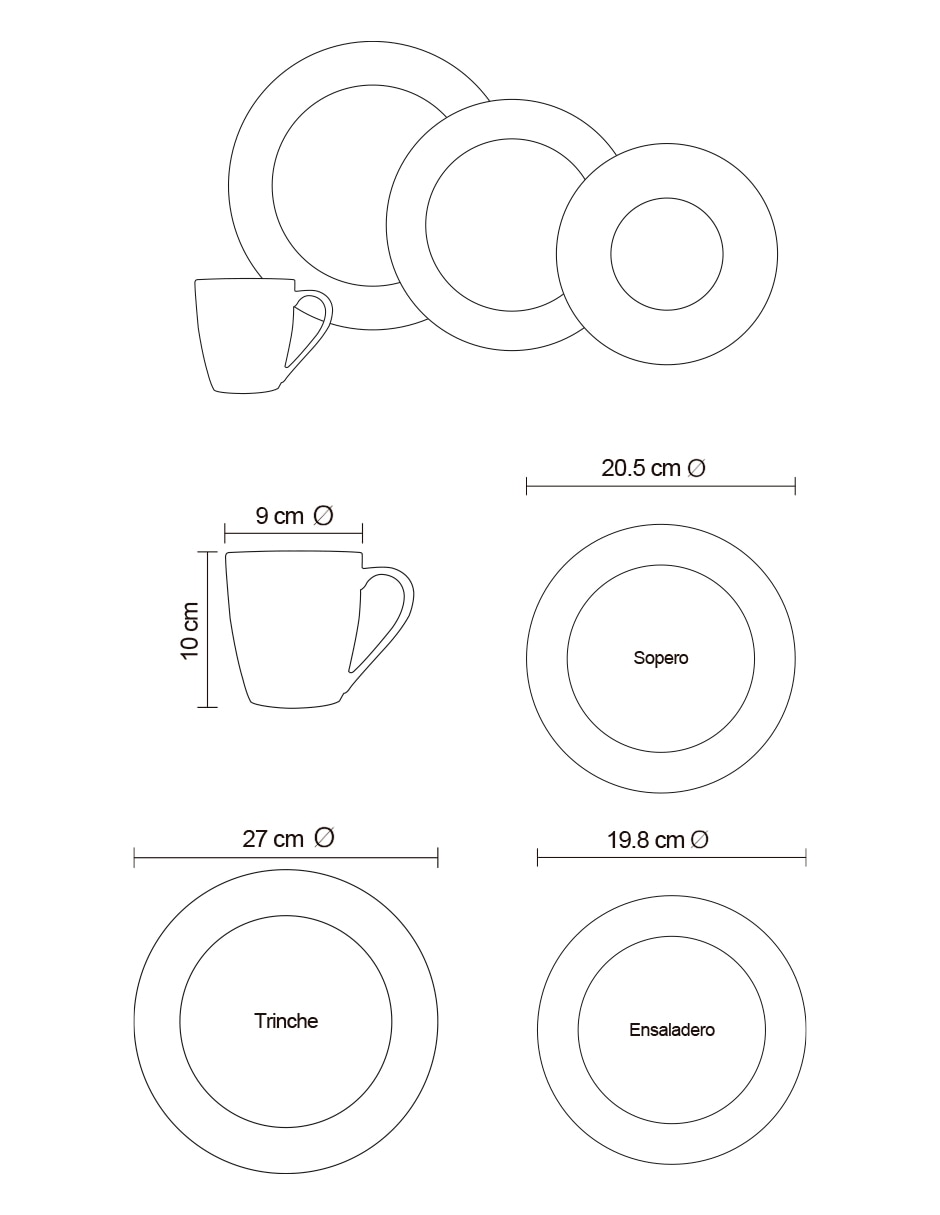 Vajilla cerrada Berne de porcelana para 4 personas 4