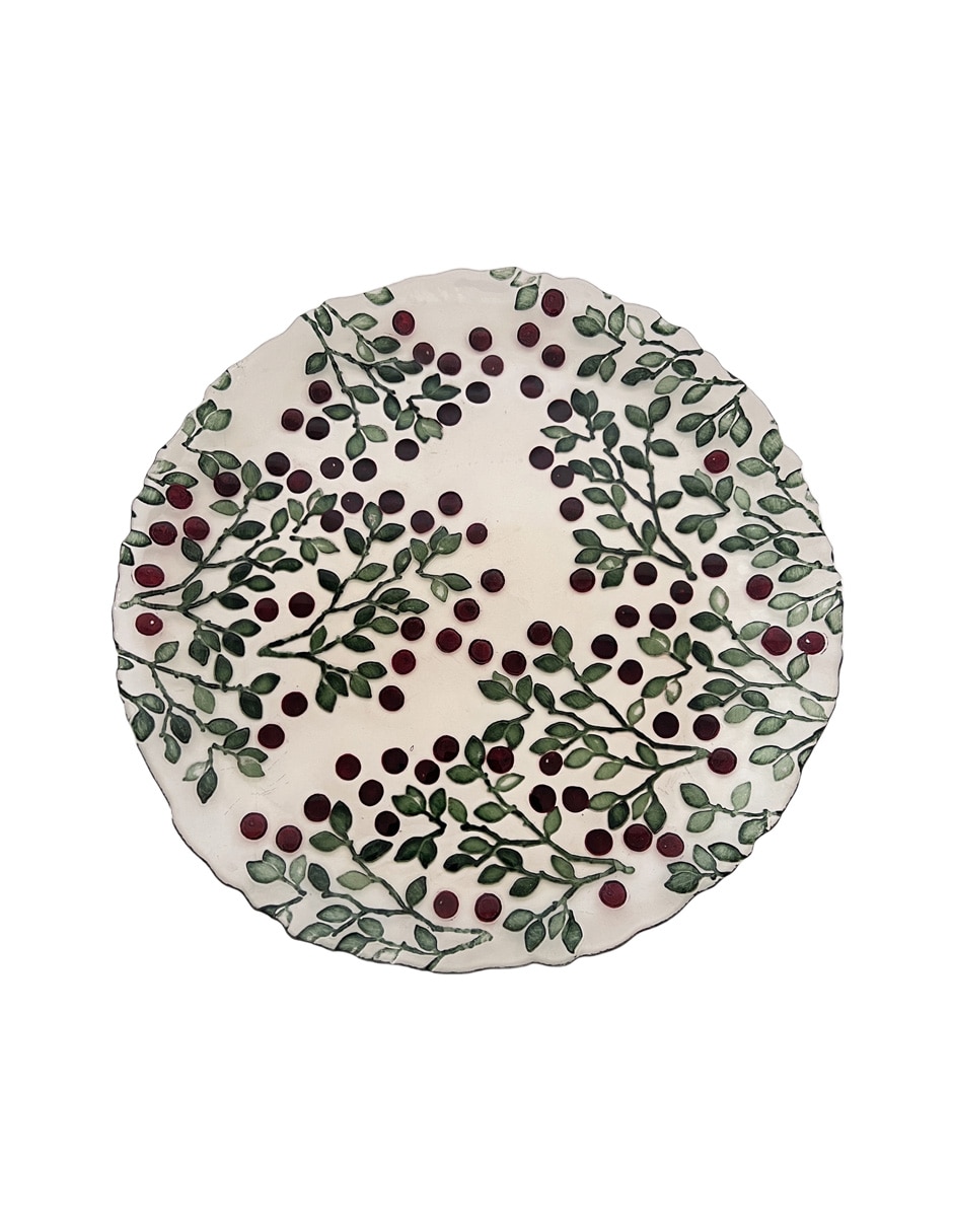 Plato base navideño Berry de vidrio