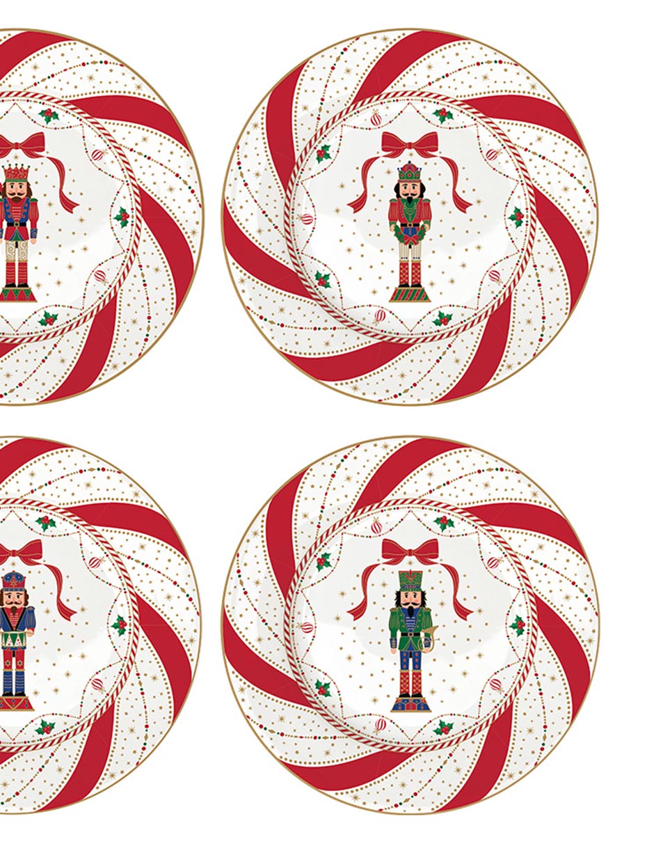 Set de plato para postre navideño Nutcracker de porcelana 4 piezas 3