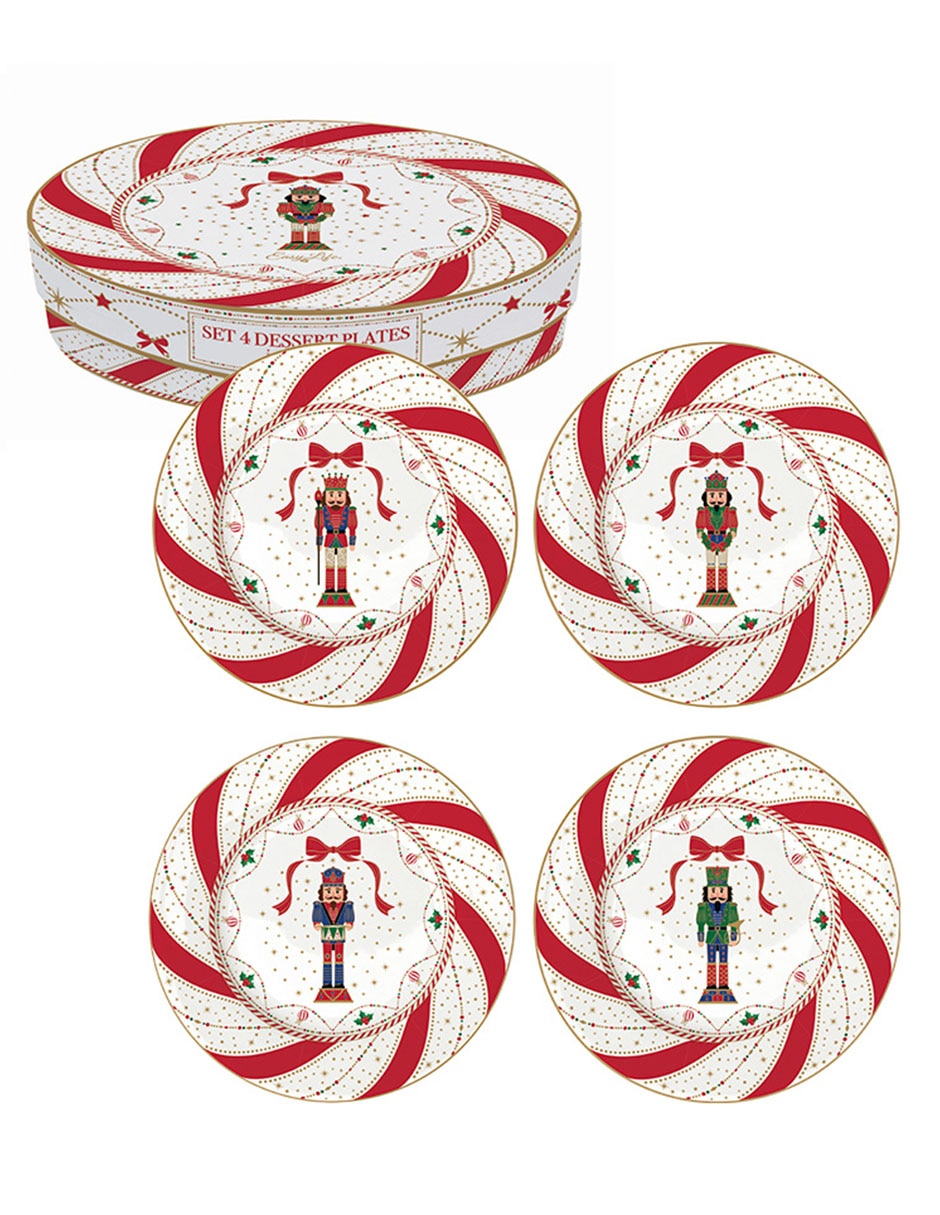 Set de plato para postre navideño Nutcracker de porcelana 4 piezas 2