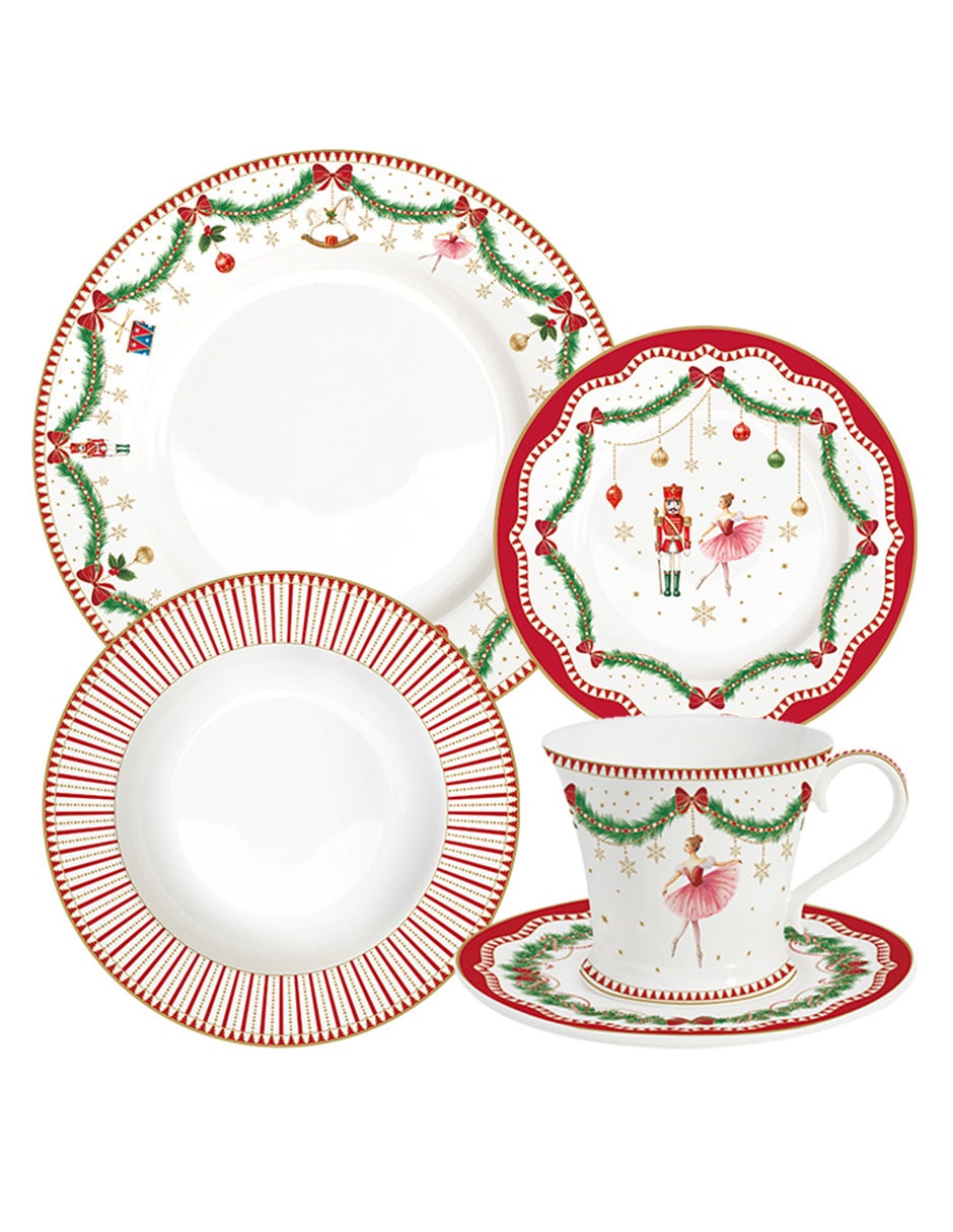 Vajilla cerrada navideña Magie de Noël de porcelana para 4 personas Vajilla cerrada navideña Magie de Noël de porcelana para 4 personas
