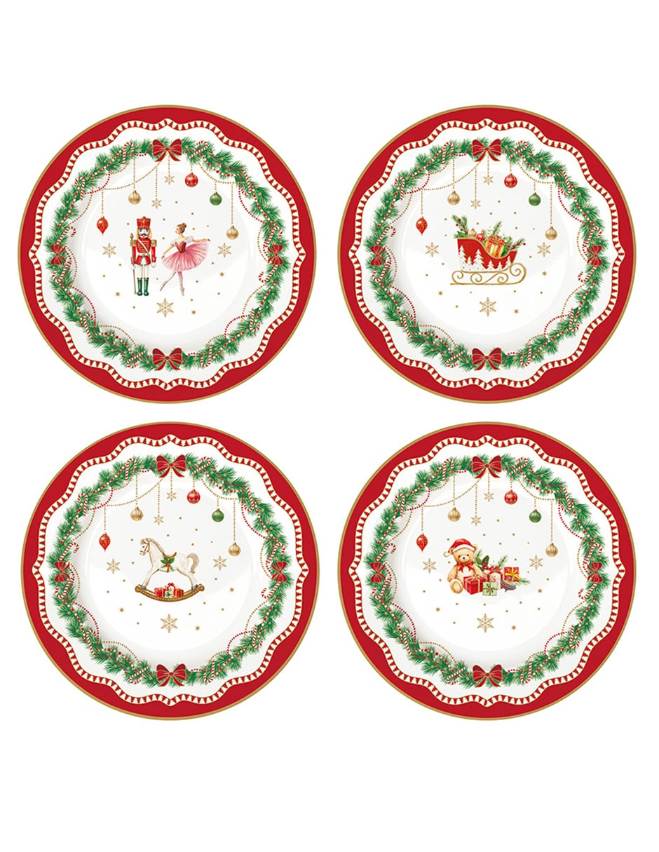 Set de plato para postre Magie de Noël de porcelana 4 piezas Set de plato para postre Magie de Noël de porcelana 4 piezas