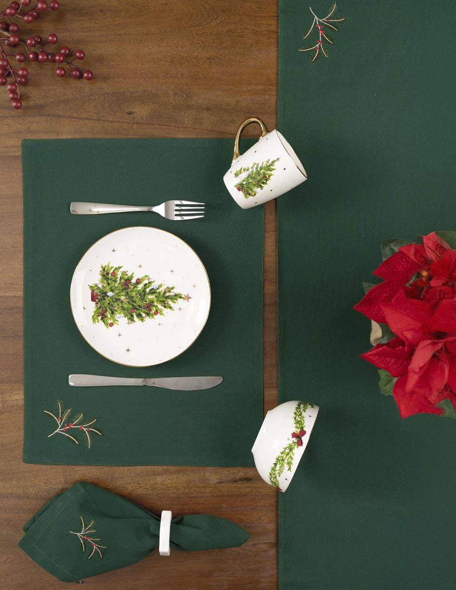 Set mantel individual navideño rectangular de algodón Set mantel individual navideño rectangular de algodón