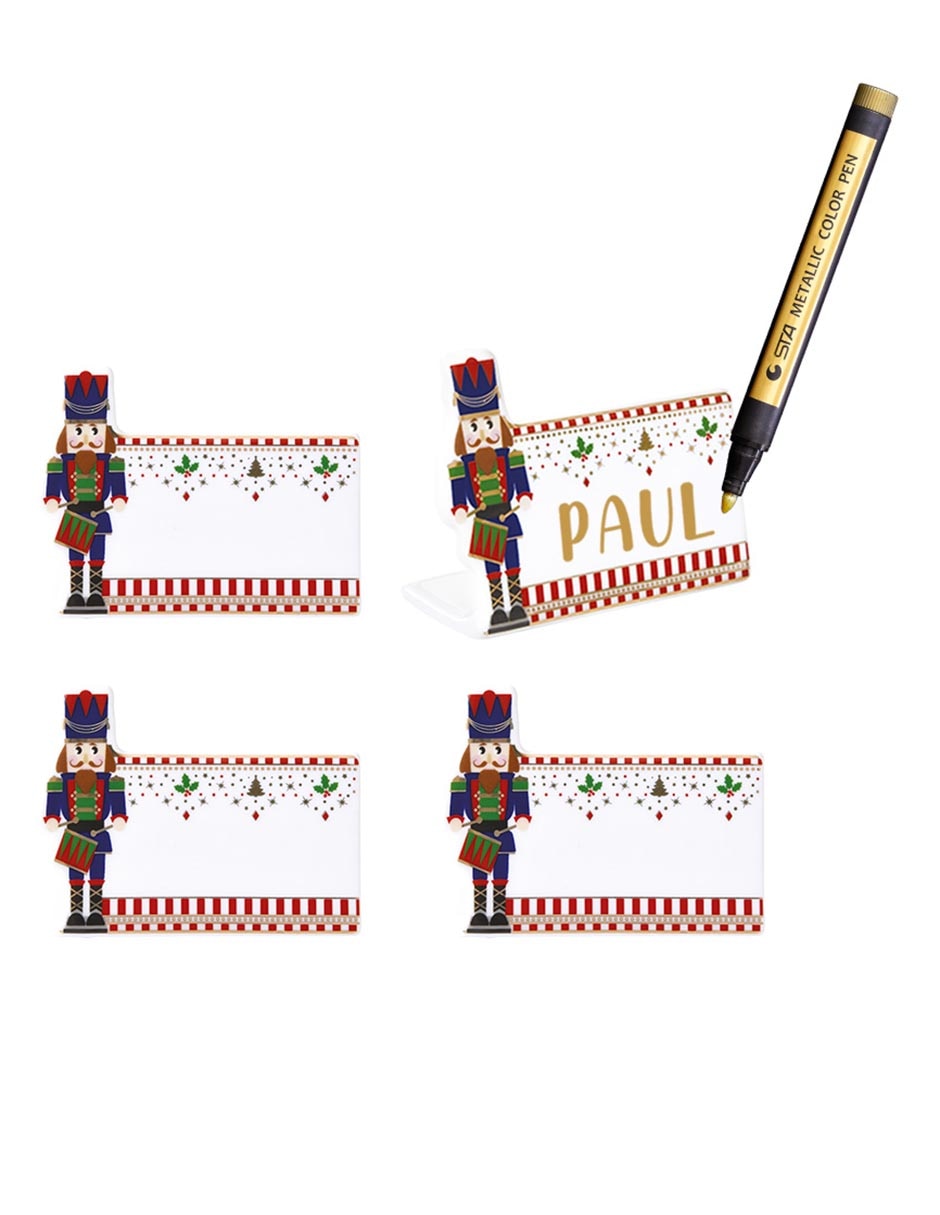 Set de portanombre navideño Classic Nutcracker forma rectangular de porcelana 4