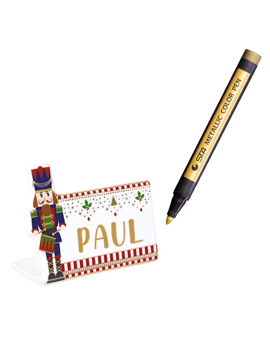 Set de portanombre navideño Classic Nutcracker forma rectangular de porcelana 3