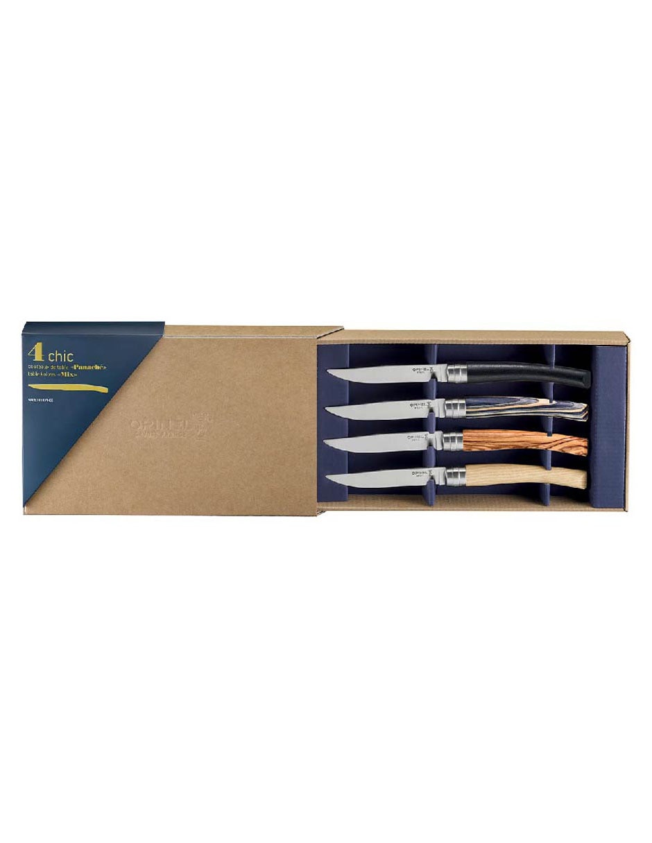Set de cuchillos carniceros elegante de madera mixta 4 piezas