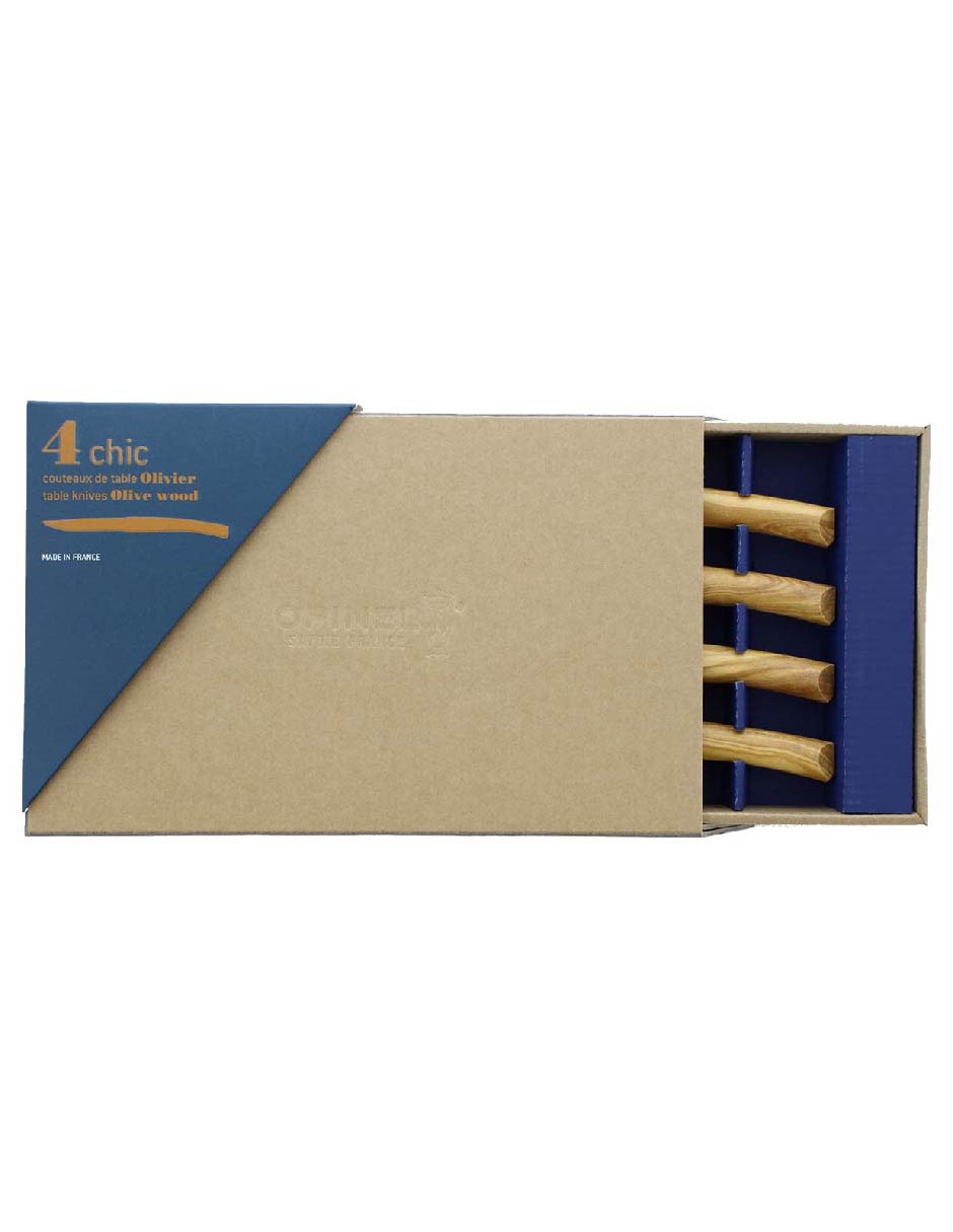 Set de cuchillos carniceros elegante de madera de olivo 4 piezas