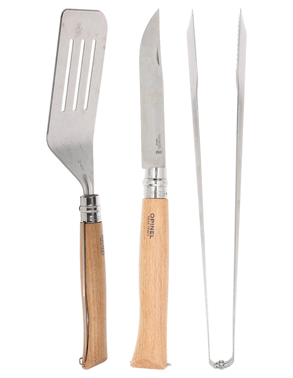 Set de cuchillo plegable y utensilios para asado y barbacoa 3 piezas