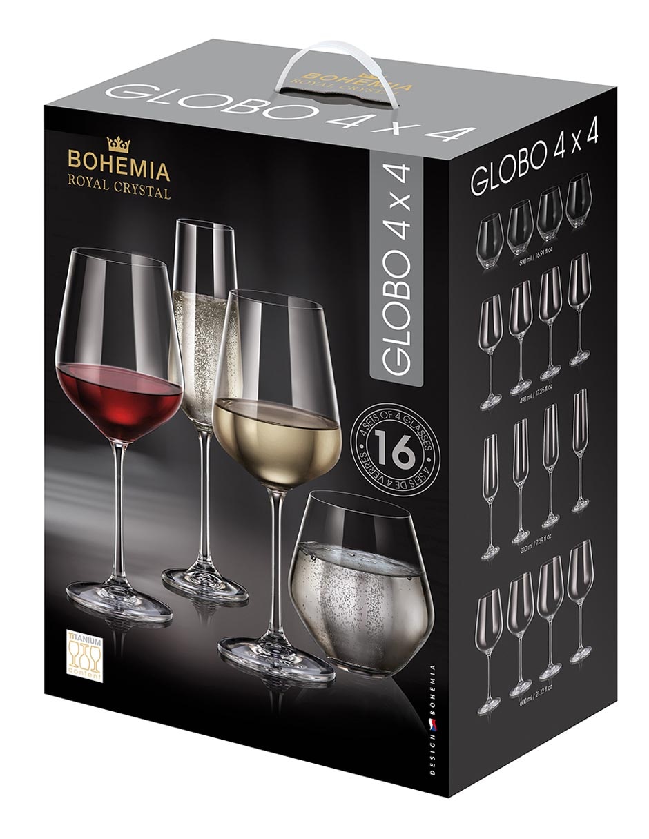 Set de copas Bohemia Globo de cristal 16 piezas