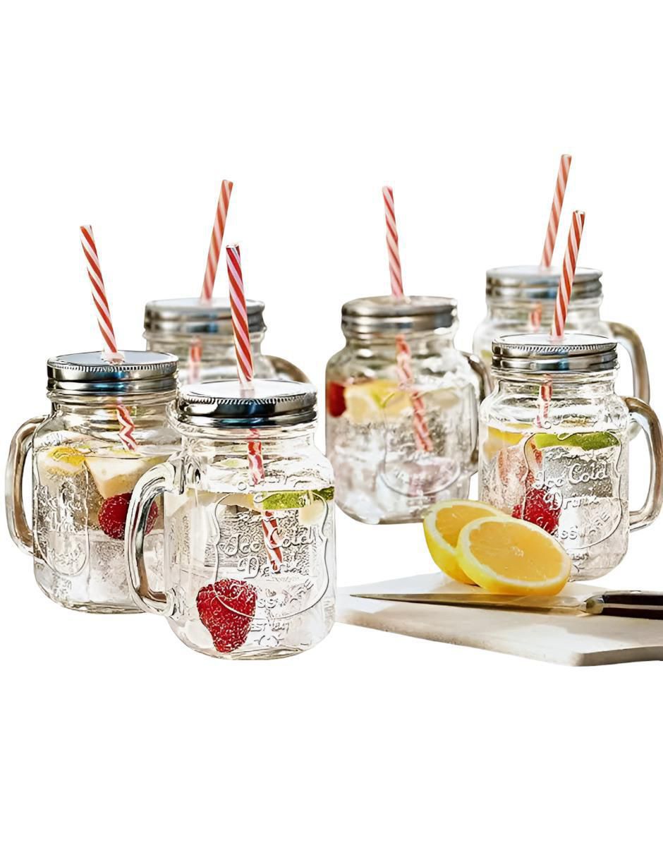Set de vasos con tapa y popote de vidrio con 12 piezas 3