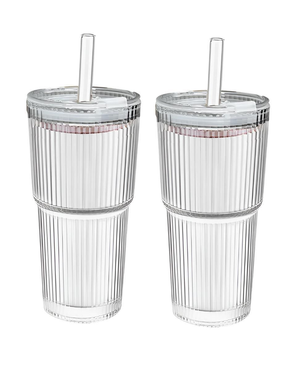 Set de vasos con tapa y popote xtllar1917 de vidrio con 2 piezas Set de vasos con tapa y popote xtllar1917 de vidrio con 2 piezas