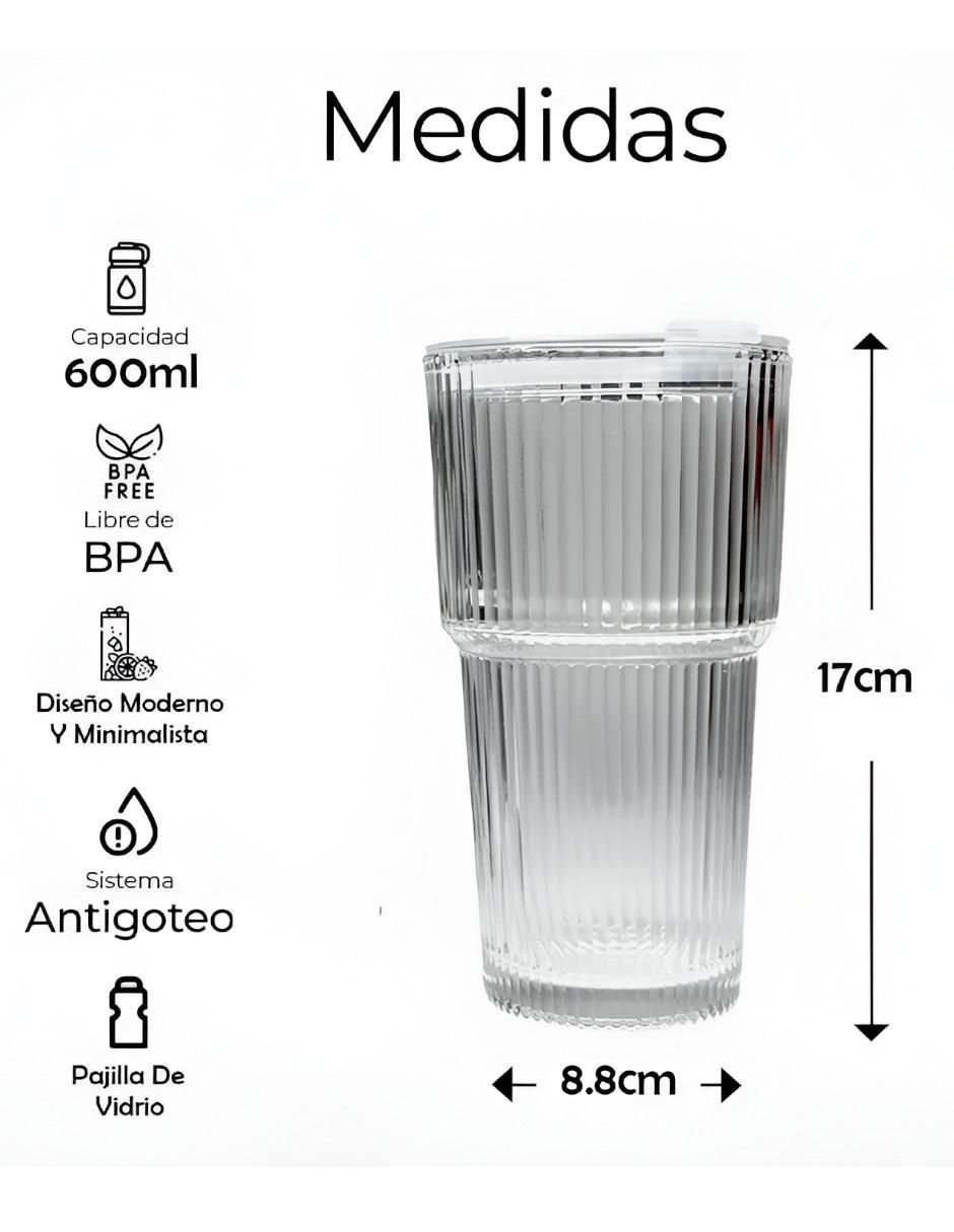 Set de vasos con tapa y popote xtllar1917 de vidrio con 2 piezas
