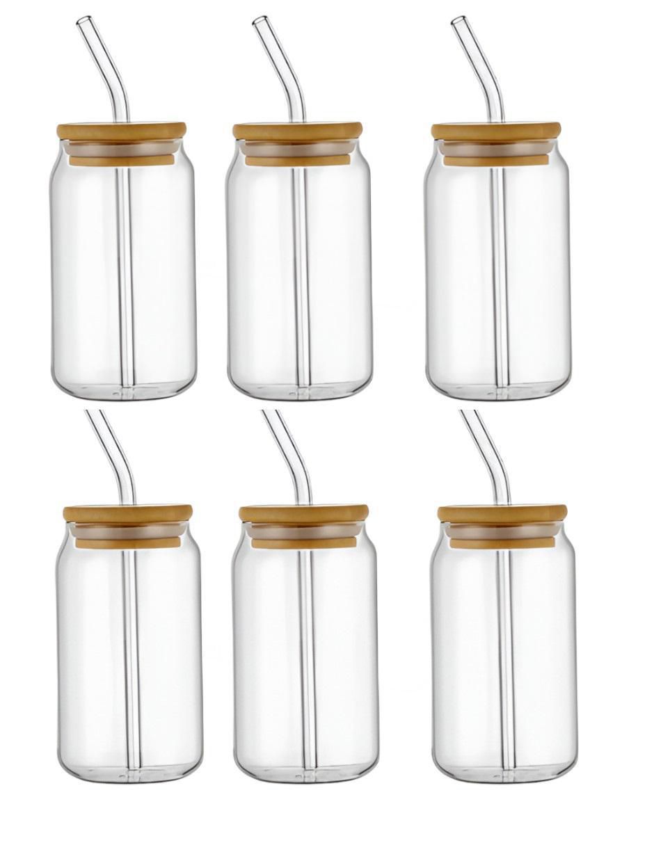 Set de vasos con tapa y popote xtllar1921 de vidrio con 6 piezas Set de vasos con tapa y popote xtllar1921 de vidrio con 6 piezas