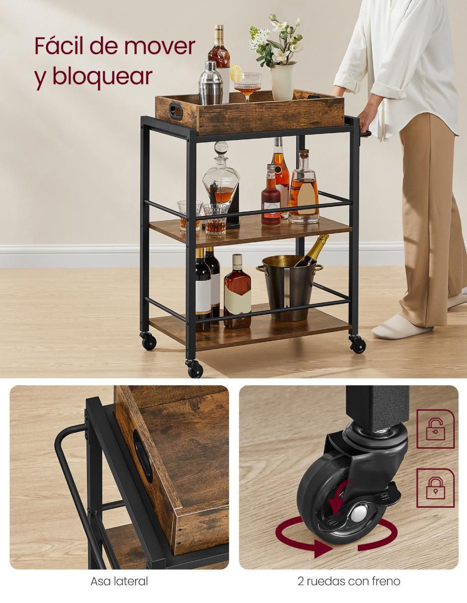 Carrito de bar cocina Brewer madera 2