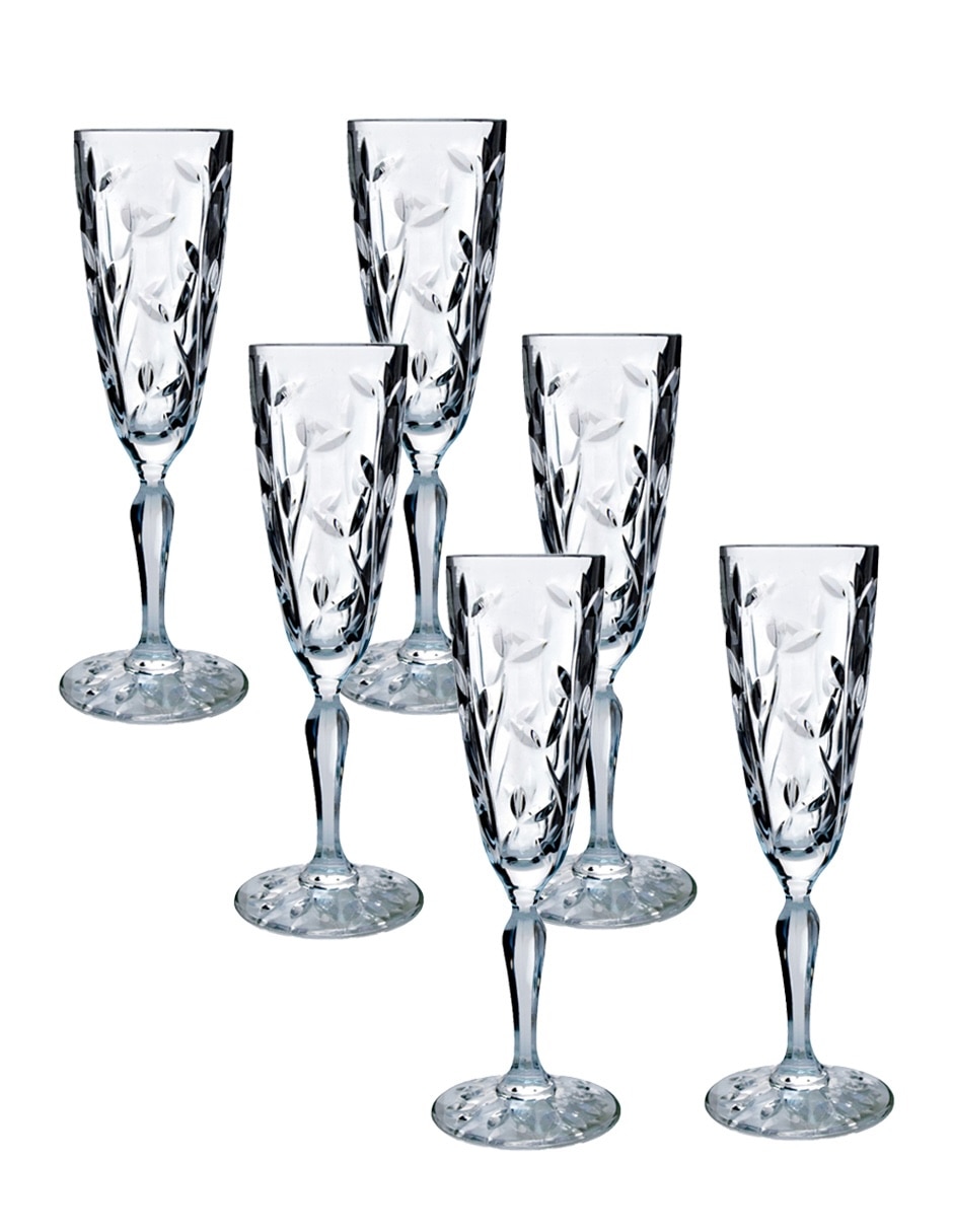 Set de copas para champán Rcr Laurus de cristal 6 piezas