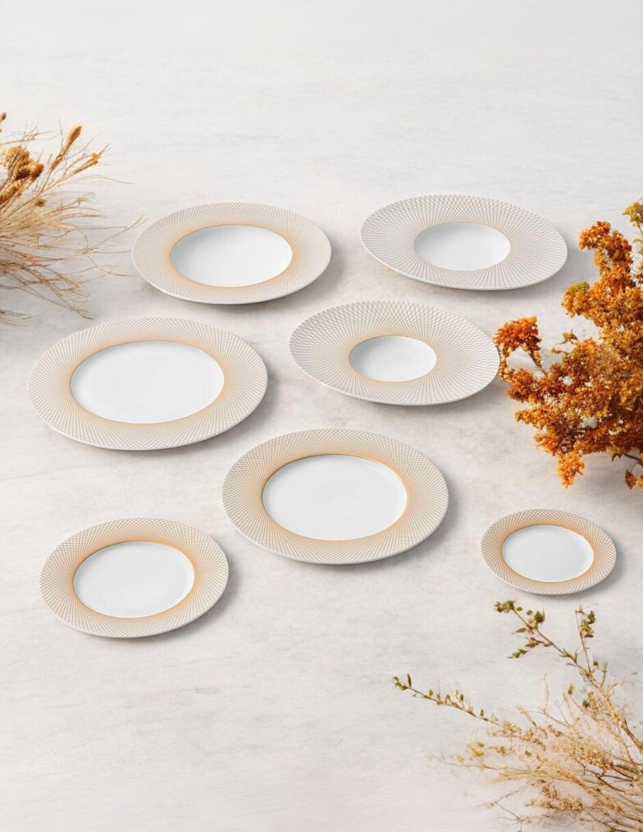 Plato trinche graphique classique dore de porcelana