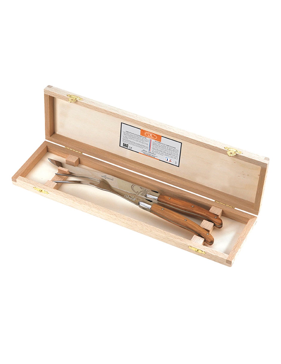Set cubiertos para servicio olive wood de acero inoxidable 2 piezas