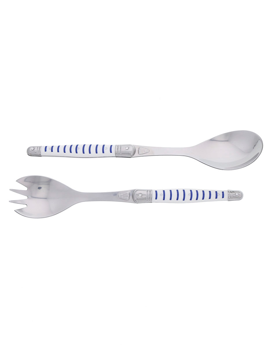Set de cubiertos para ensalada Jean Dubost Mariniere Blue de acero inoxidable 2 piezas