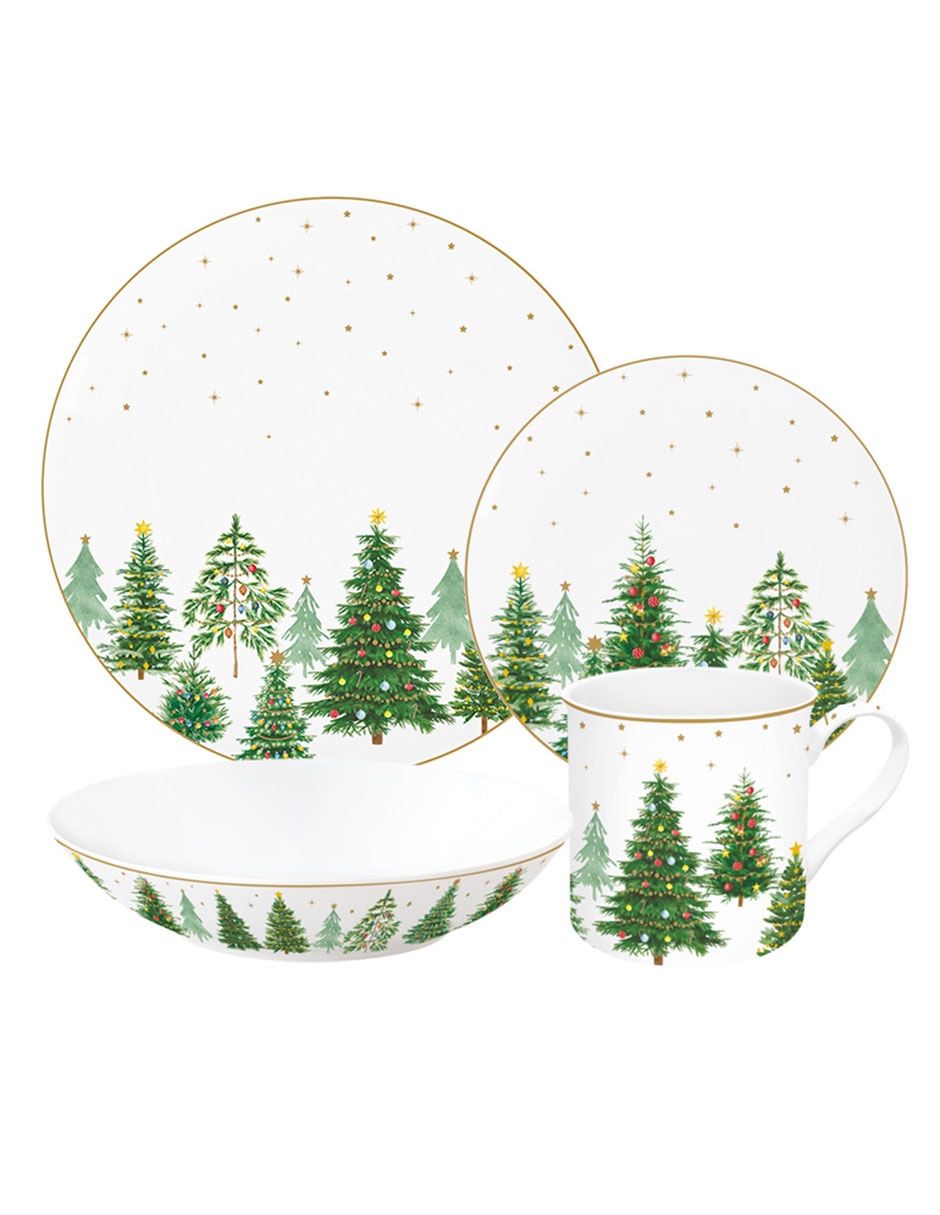 Vajilla cerrada Festive Trees de porcelana para 4 personas 1
