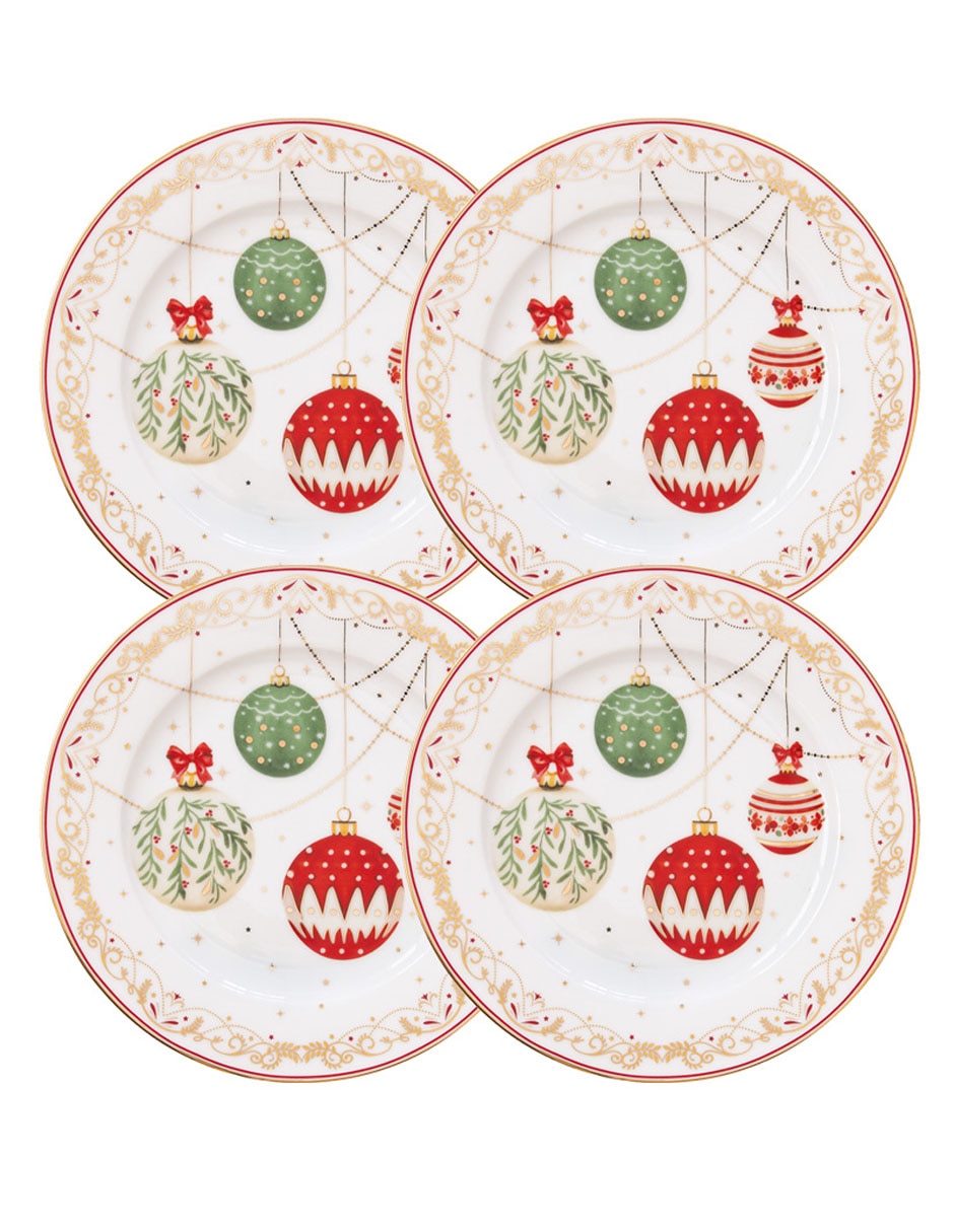 Set Plato Para Postre Christmas Eve De Porcelana 4 Piezas 1