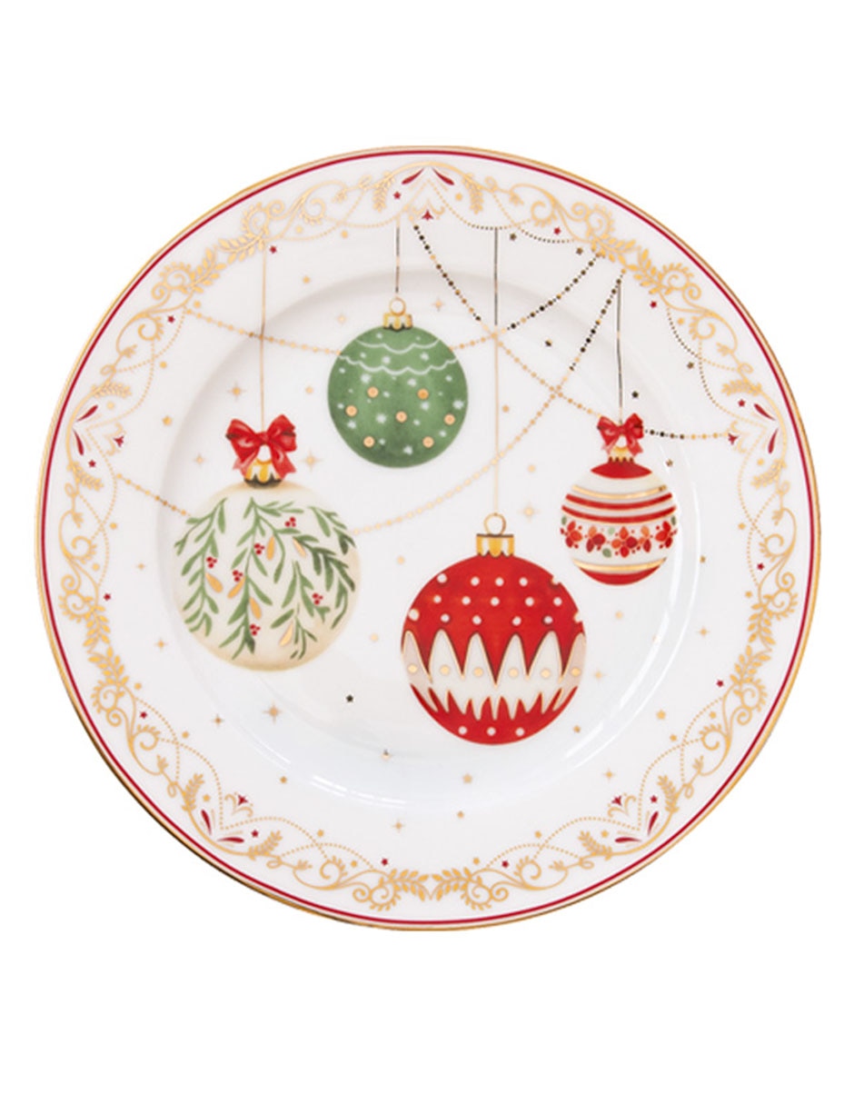 Set Plato Para Postre Christmas Eve De Porcelana 4 Piezas 2