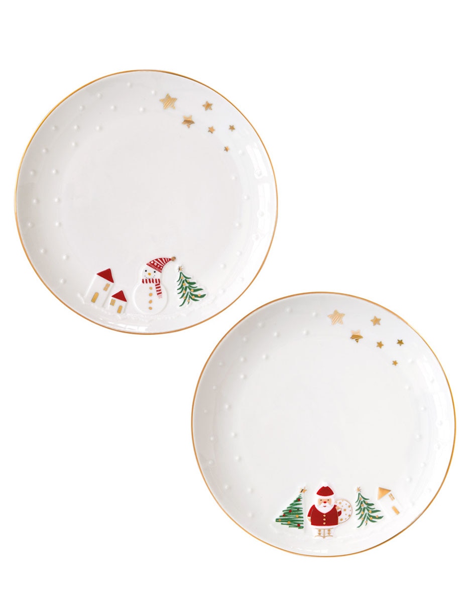 Set plato para postre Let It Snow de porcelana 2 piezas 1
