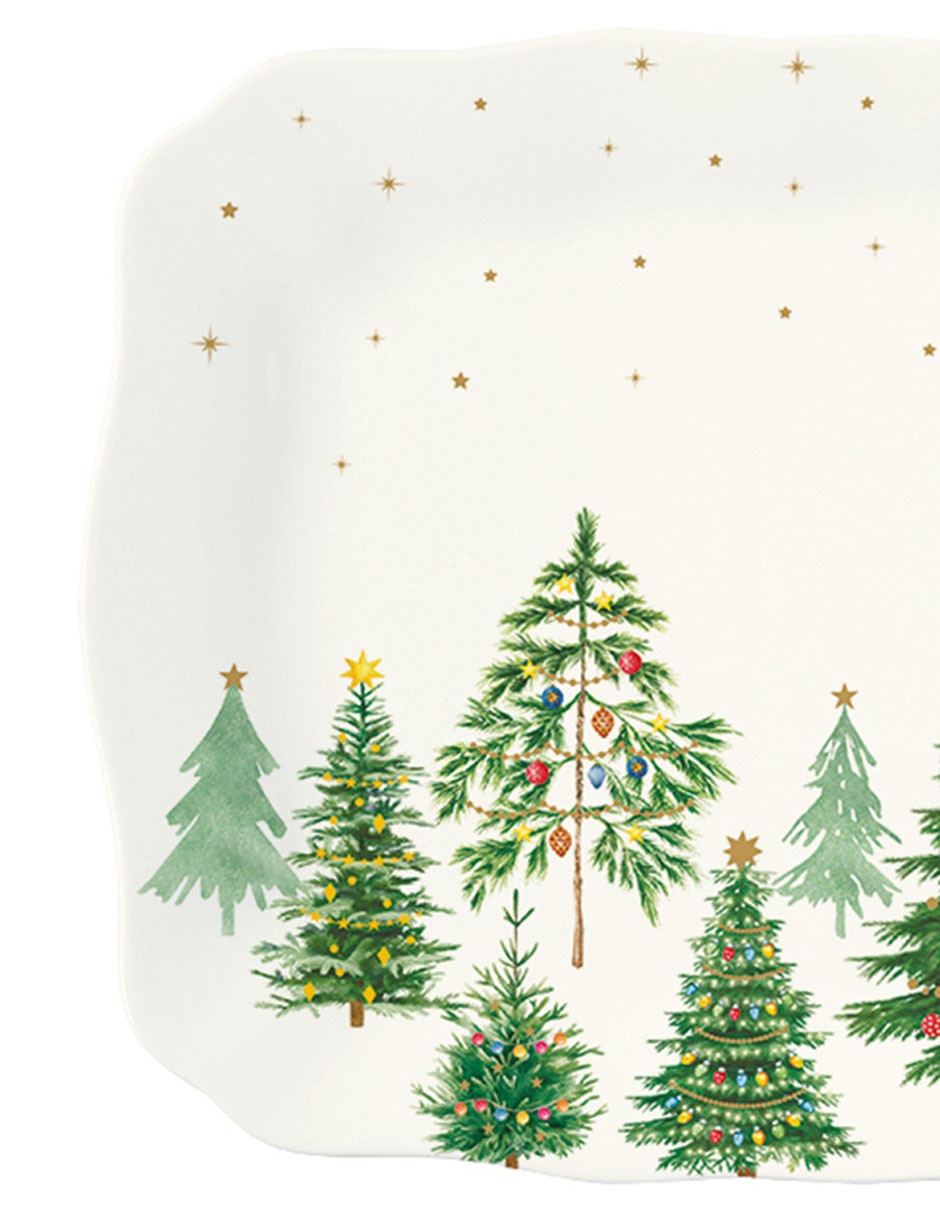 Bandeja de servicio navideña Festive Trees de procelana Bandeja de servicio navideña Festive Trees de procelana