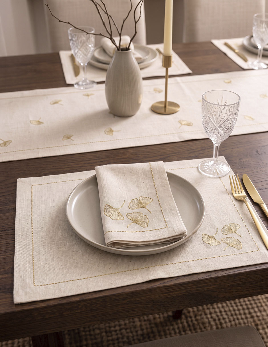 Set mantel rectangular de lino y algodón lottus 2