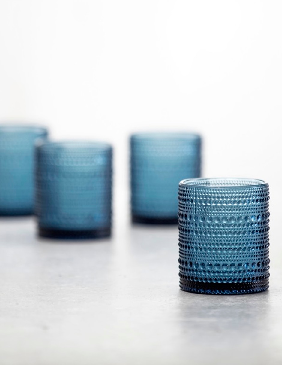 Vaso doble old fashion bormioli jupiter azul de vidrio con 1 pieza