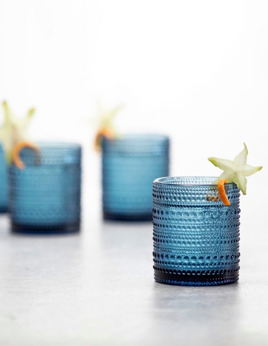 Vaso doble old fashion bormioli jupiter azul de vidrio con 1 pieza