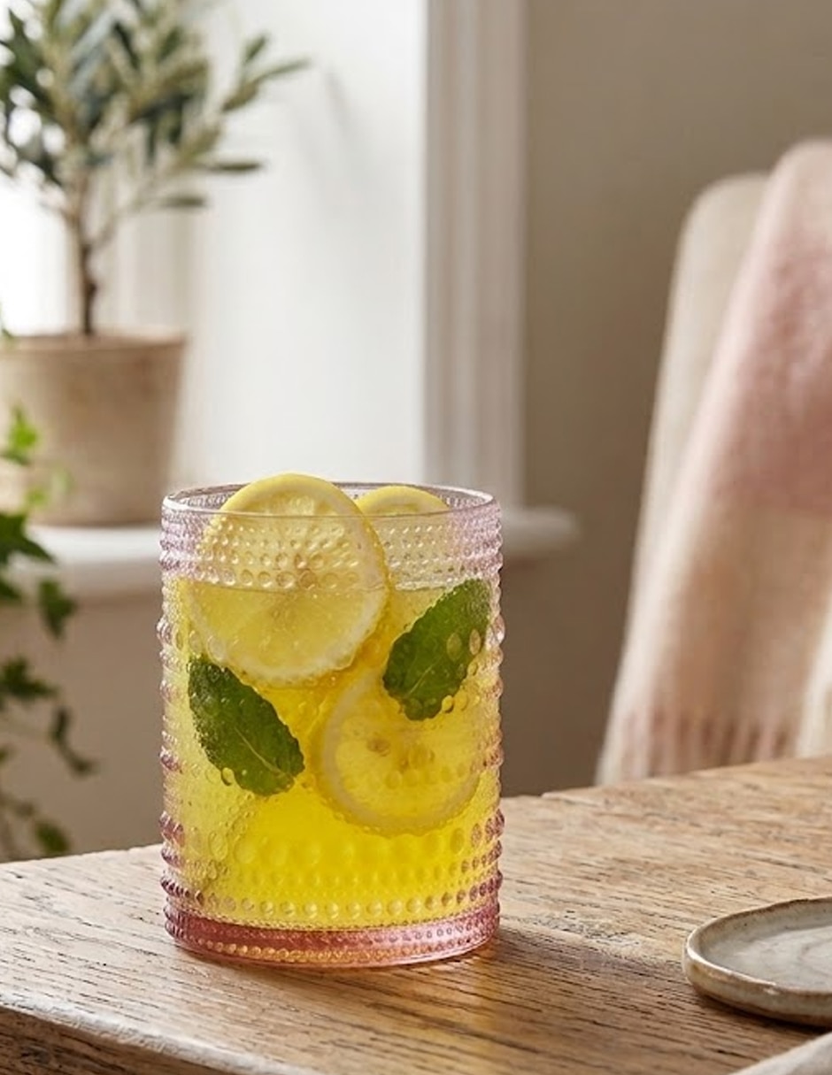 Vaso doble old fashion jupiter rosa de vidrio con 1 pieza