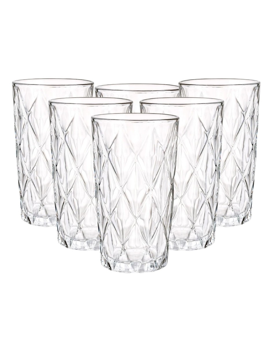 Vaso largo de vidrio con 6 piezas