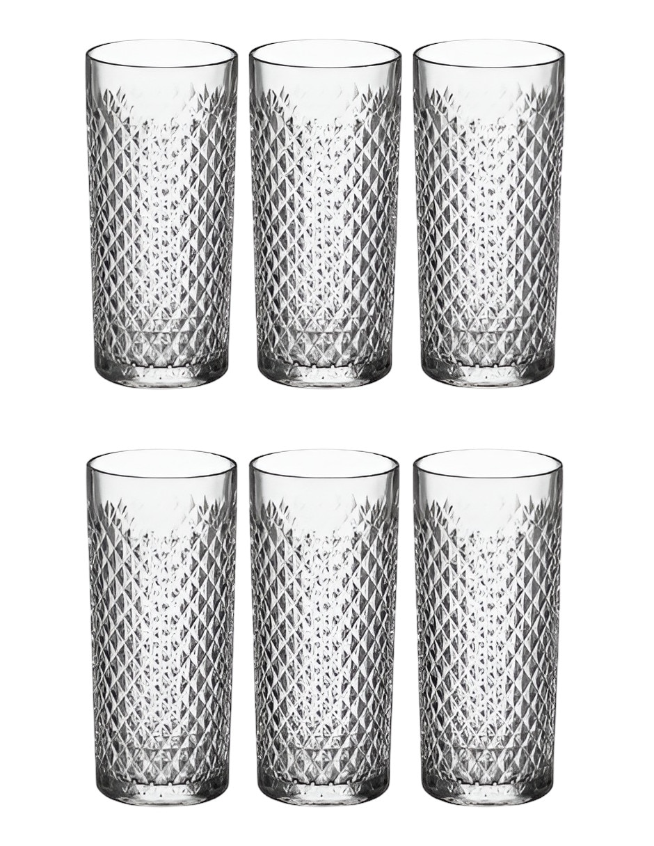 Vaso largo de vidrio con 6 piezas Vaso largo de vidrio con 6 piezas