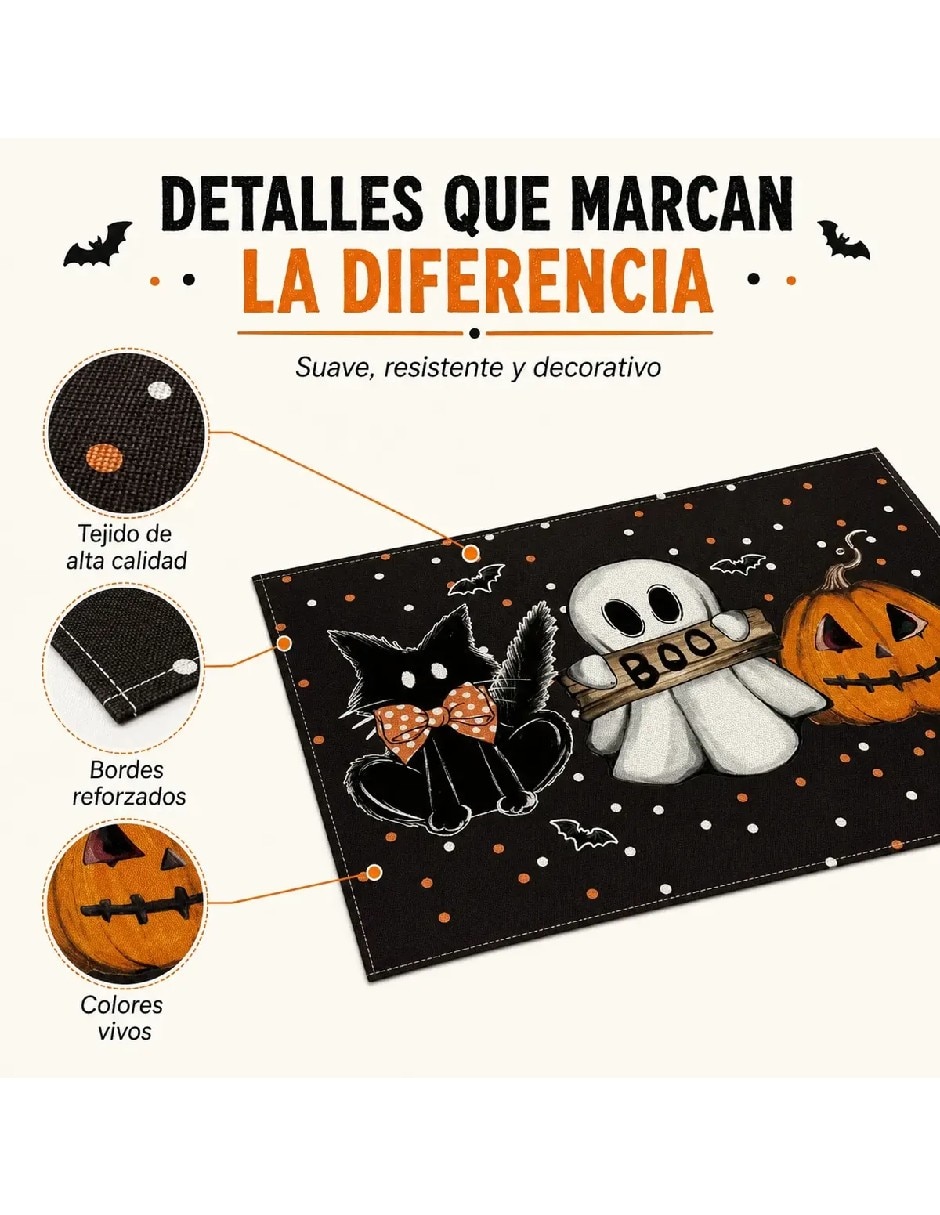 Set mantel Rectangular de Lino Halloween 3