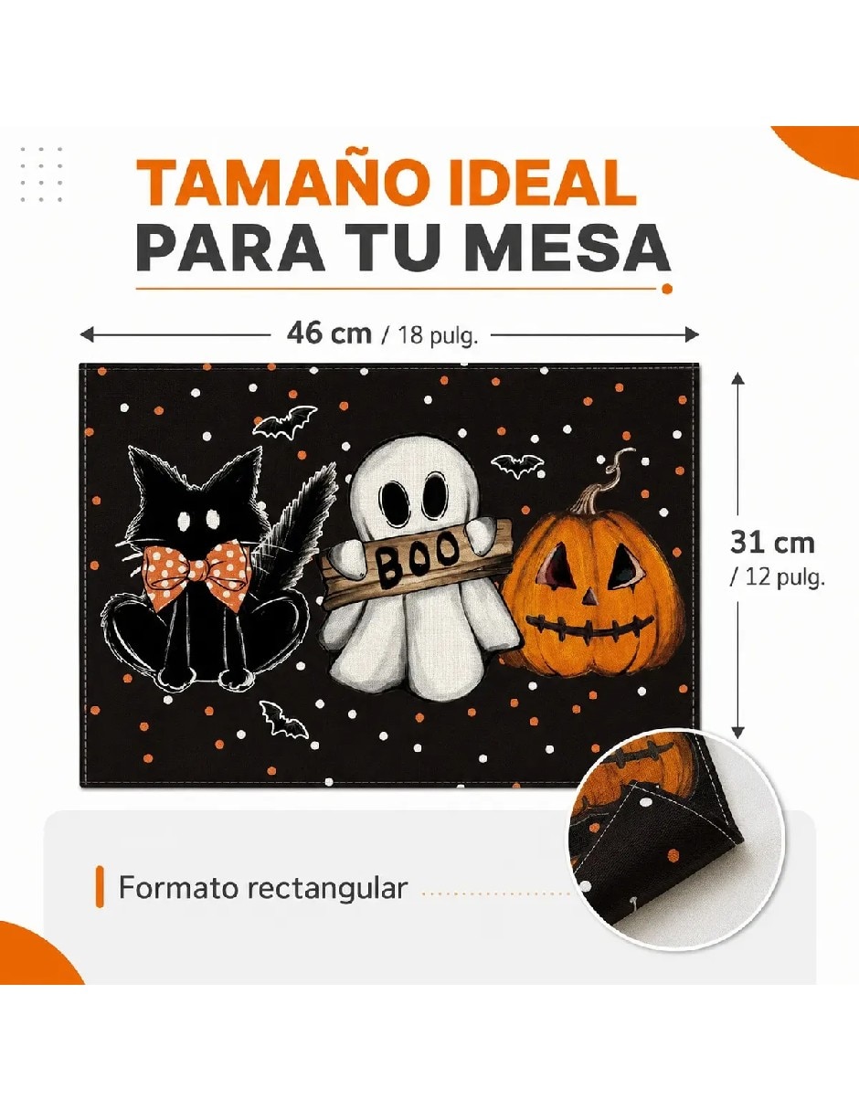 Set mantel Rectangular de Lino Halloween 4
