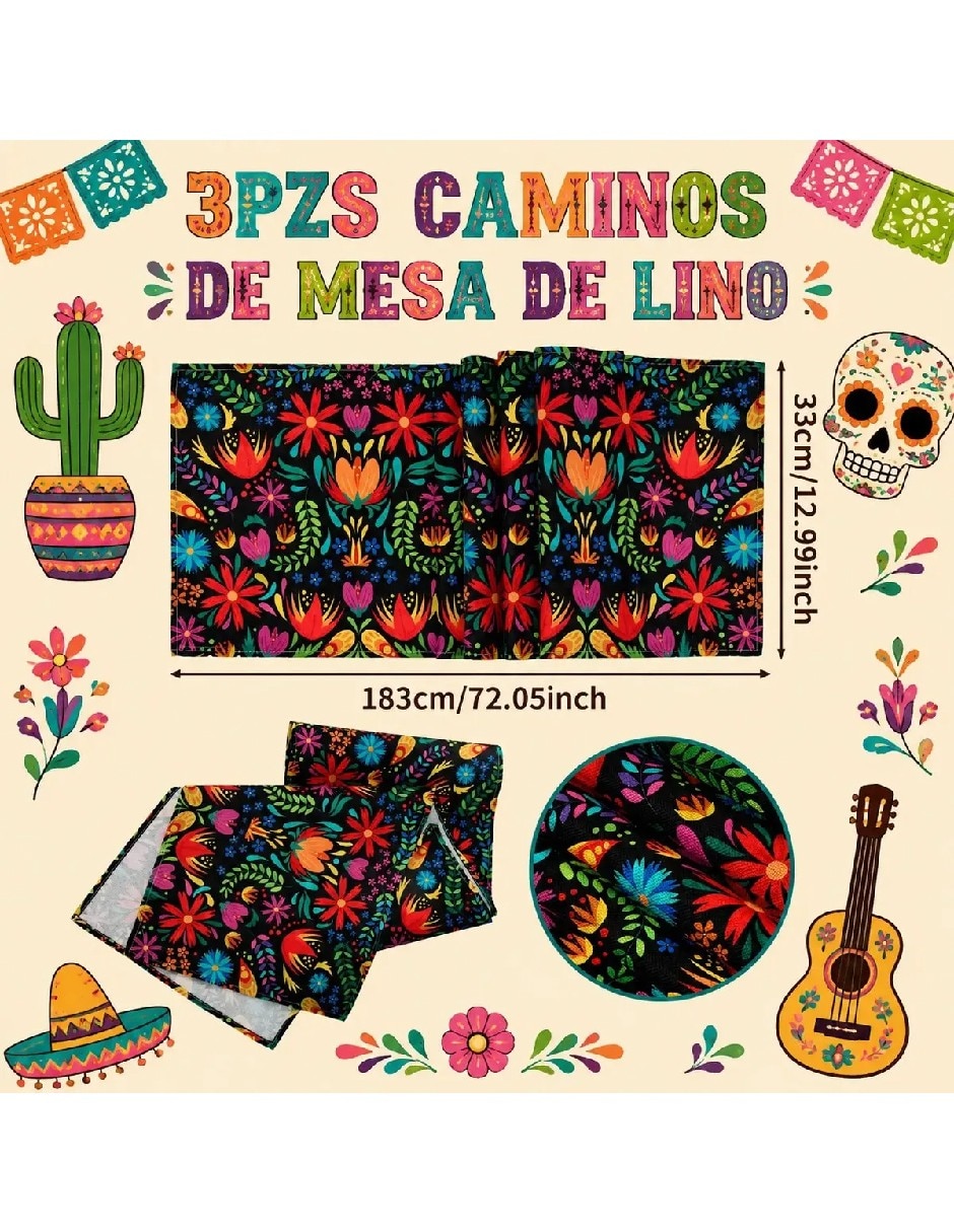 Camino mesa rectangular de lino flor 4