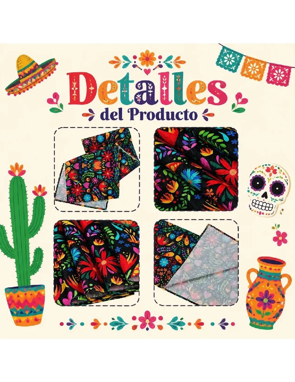 Camino mesa rectangular de lino flor 2