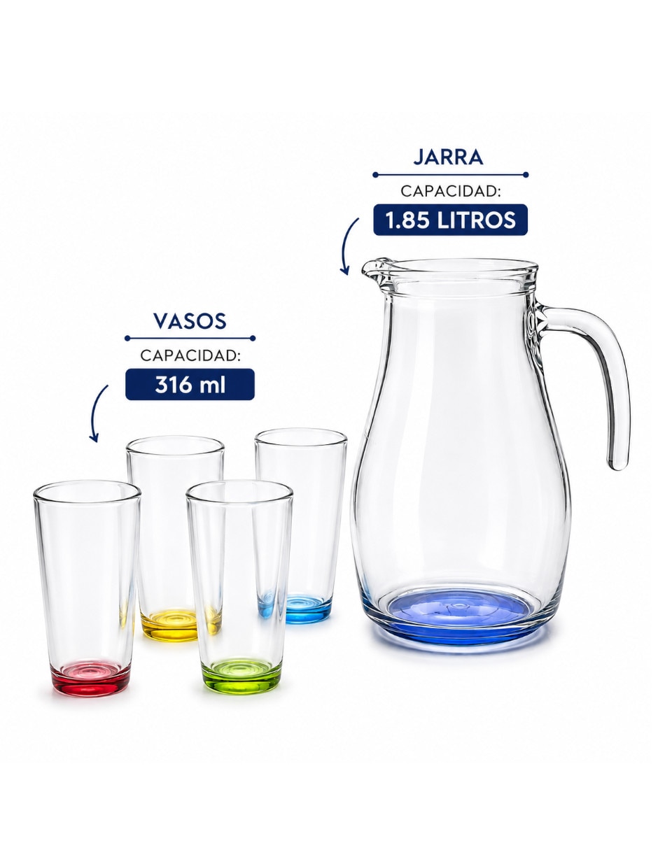 Set jarra con vasos vidrio 5