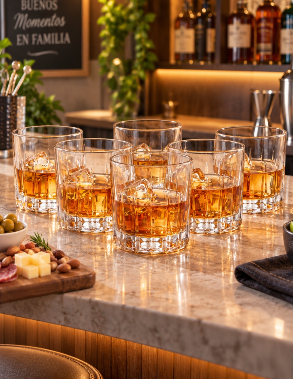 Vaso doble old fashion de vidrio con 6 piezas