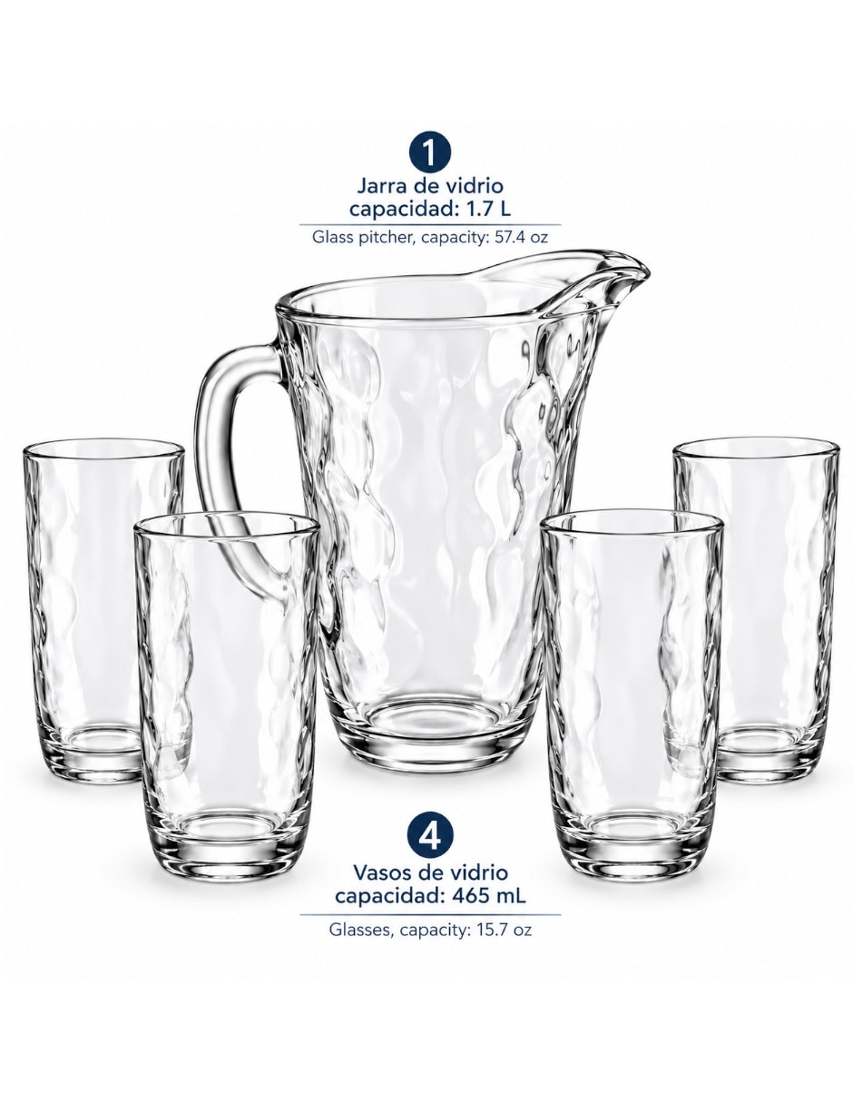 Set jarra con vasos vidrio 5