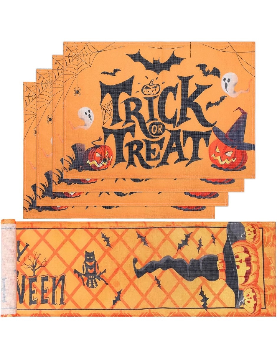 Camino mesa rectangular de lino halloween