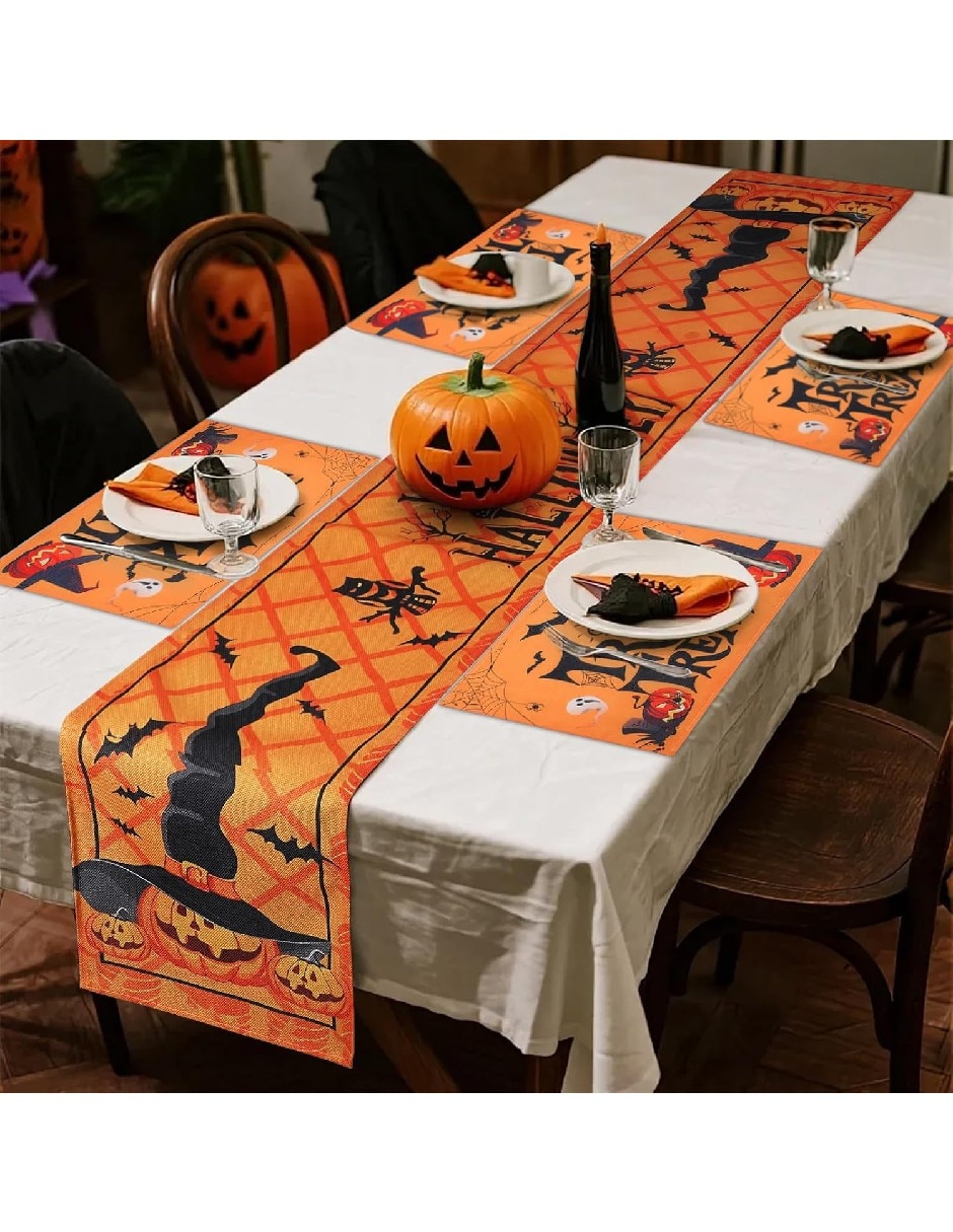Camino mesa rectangular de lino halloween