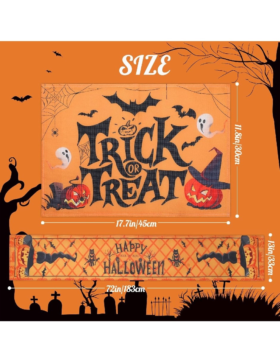 Camino mesa rectangular de lino halloween