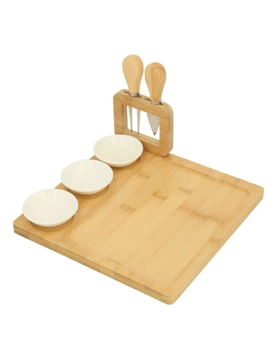 Set tabla para queso de bambú acero inoxidable