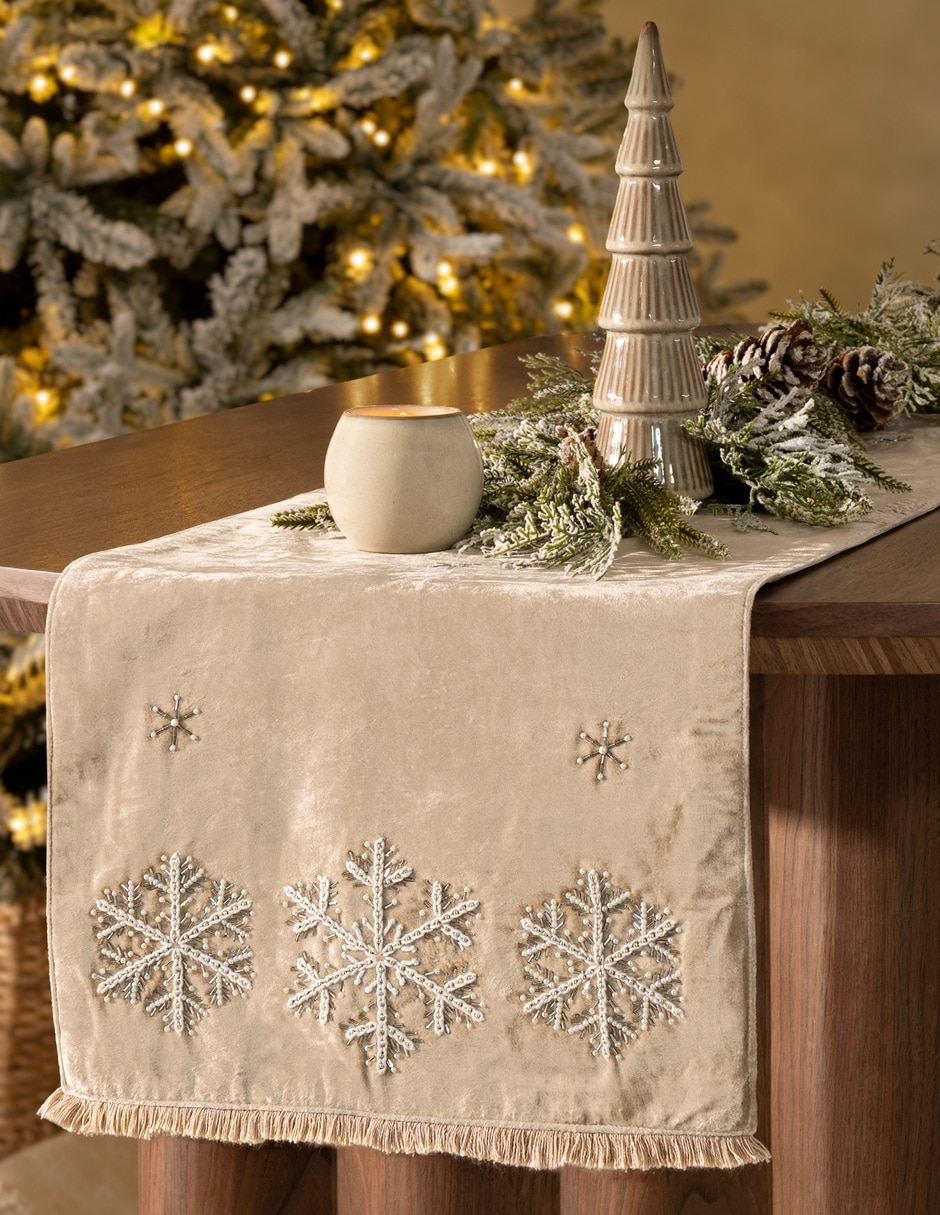 Camino mesa rectangular snowflake navidad 4