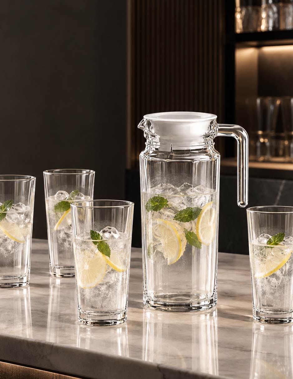 Set jarra con vasos vidrio 4